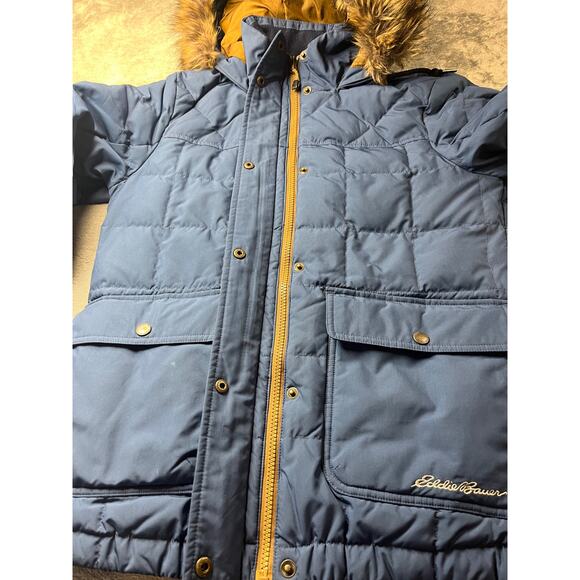 Eddie Bauer Goose‎ Down Blue Hooded Fur Winter Parka Coat Size Small - Picture 9 of 9